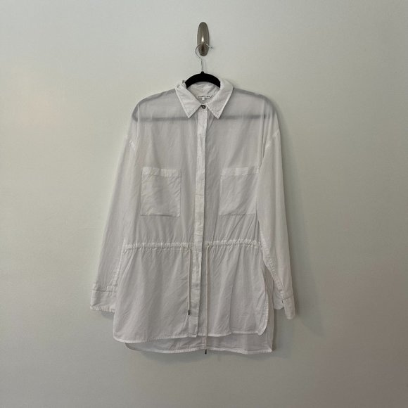 Helmet Lang Lawn Cotton Hidden Button-up White Shirt Size: Large - Picture 3 of 13